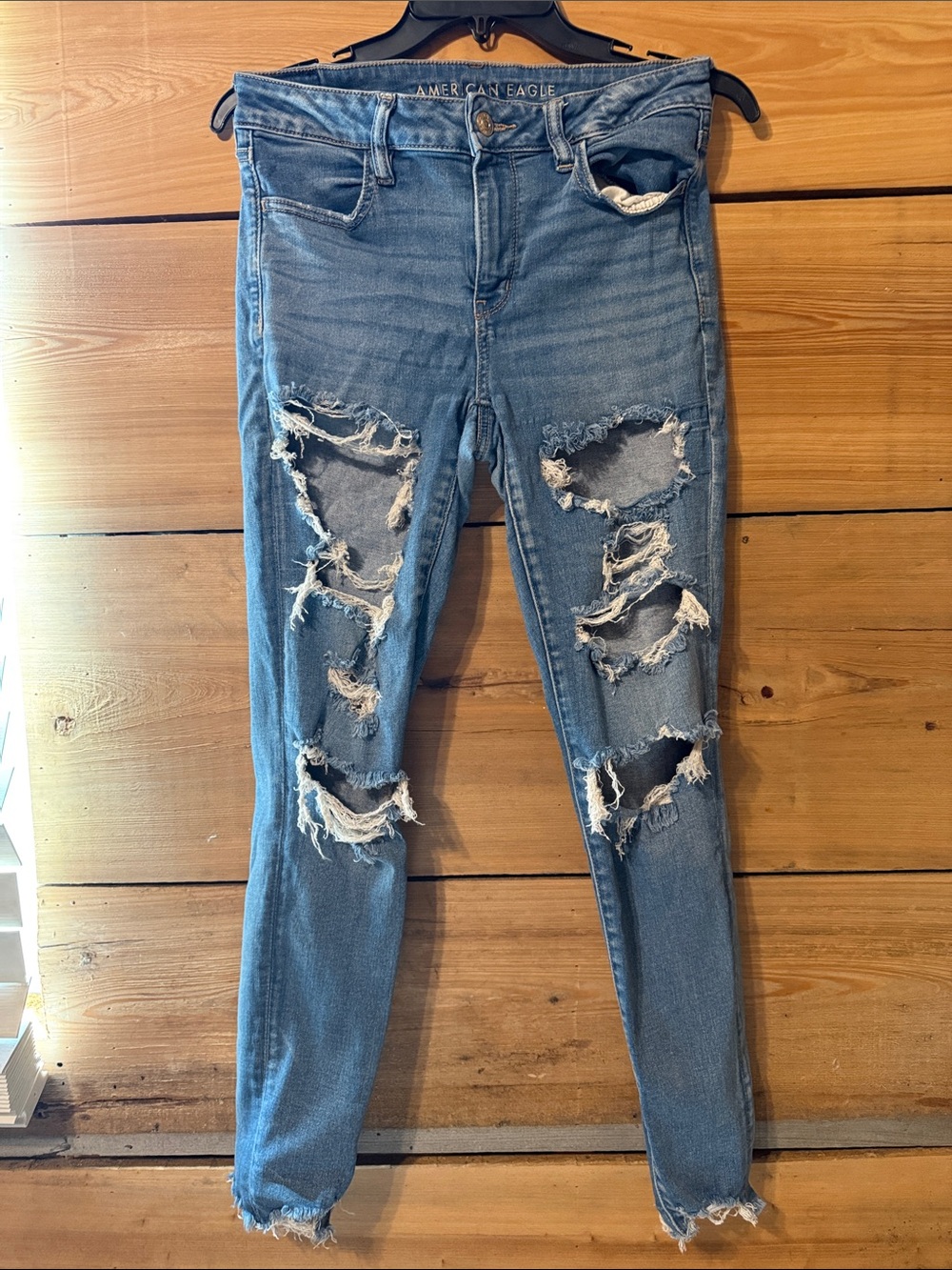 American Eagle Outfitters Distressed Skinny Jeans - Medium Blue
